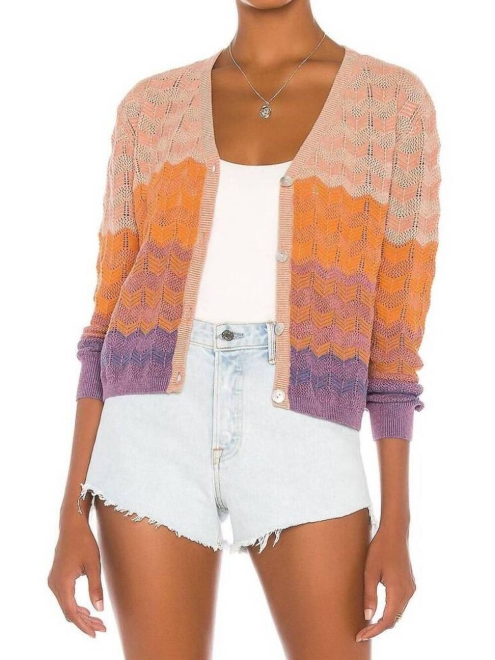 NWT One Grey Day Terracotta (Item-838) Delaney Ombre Cotton Cashmere Cardigan M